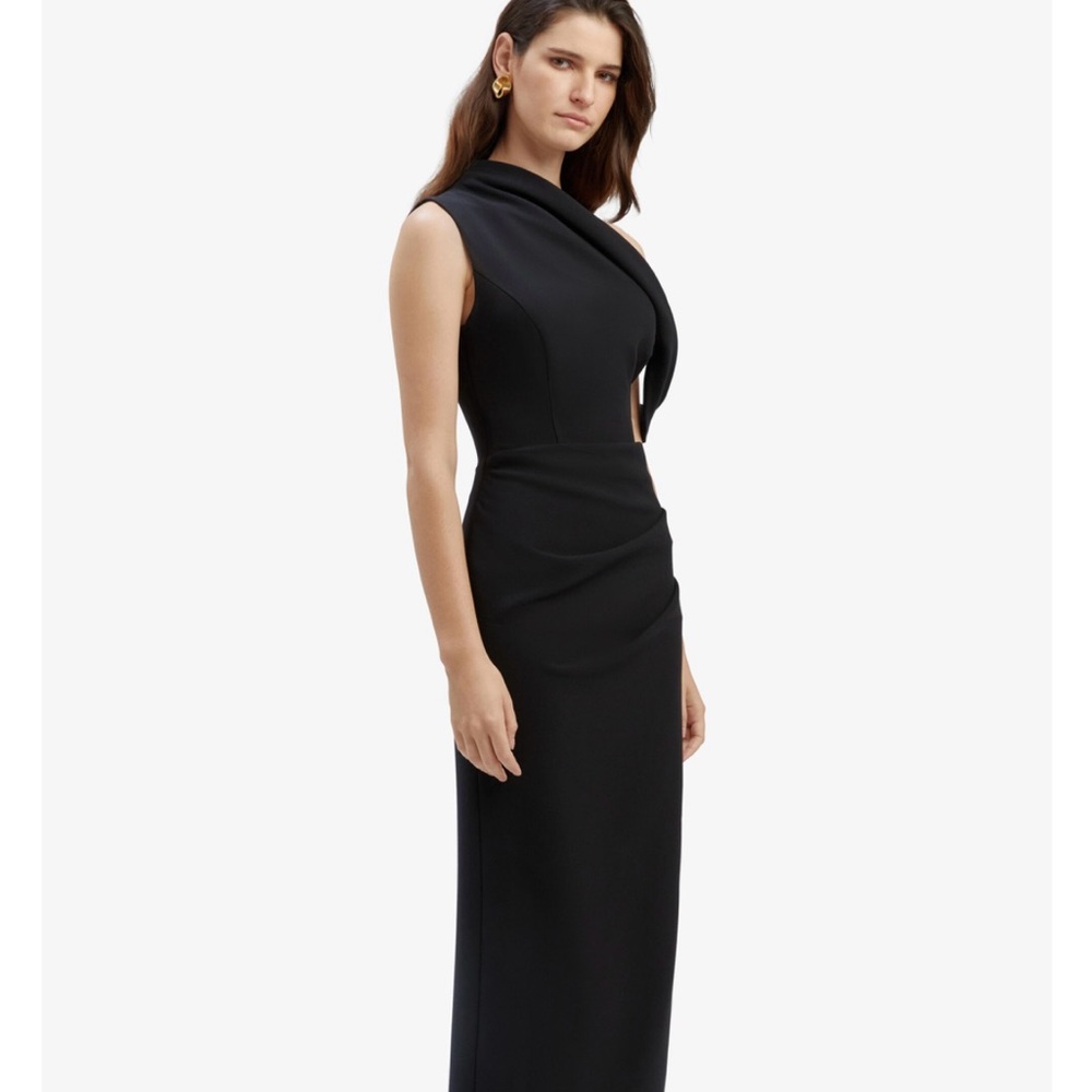 Bardot Black Asymmetrical Ruched Cocktail Gown - Picture 5 of 10